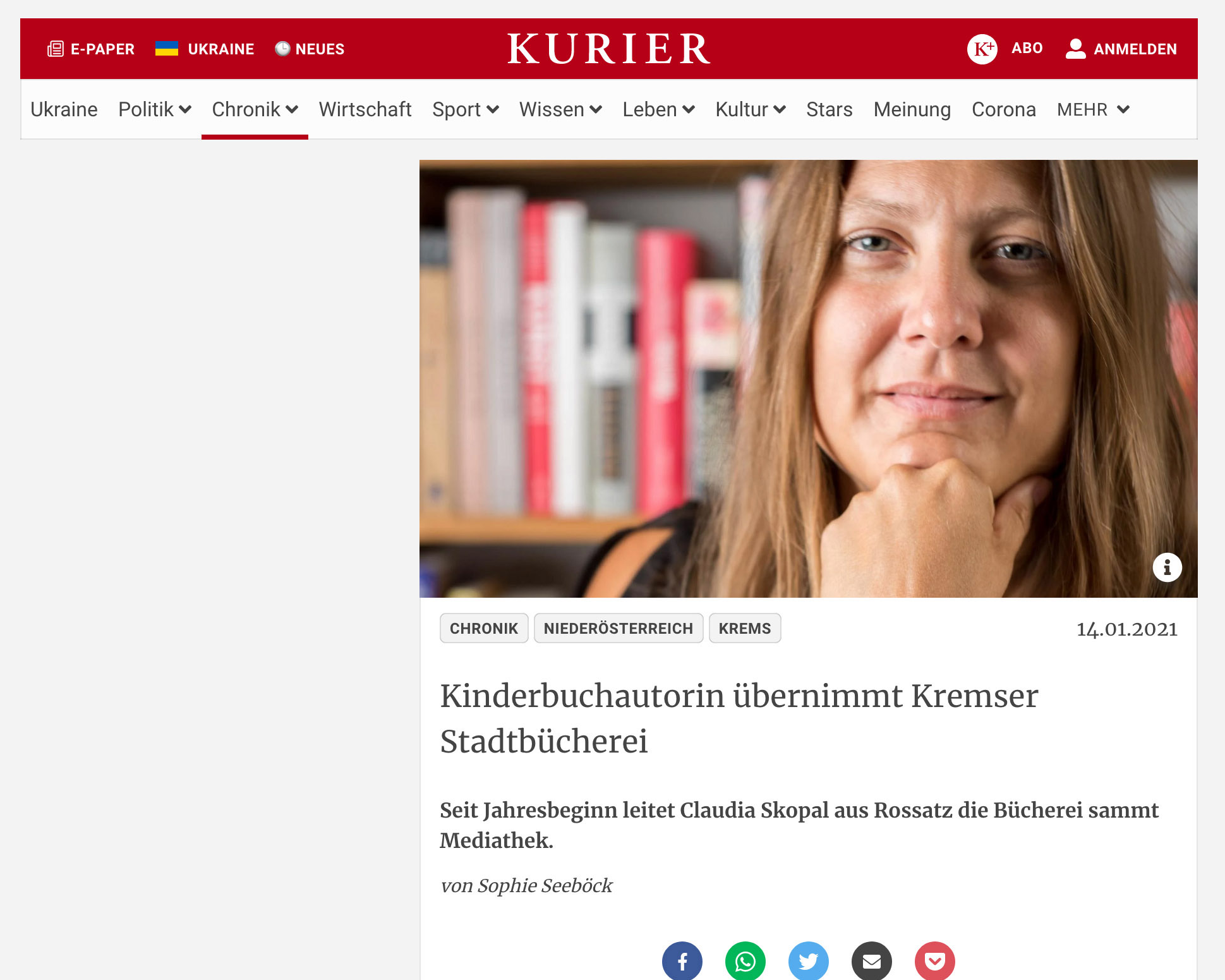 Featured image for “Jänner 2021: Kinderbuchautorin übernimmt Kremser Stadtbücherei”